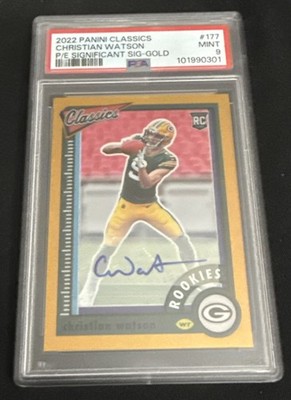 2022 Panini Classics Christian Watson #177 Gold Rookie Auto PSA 9 Packers NFL
