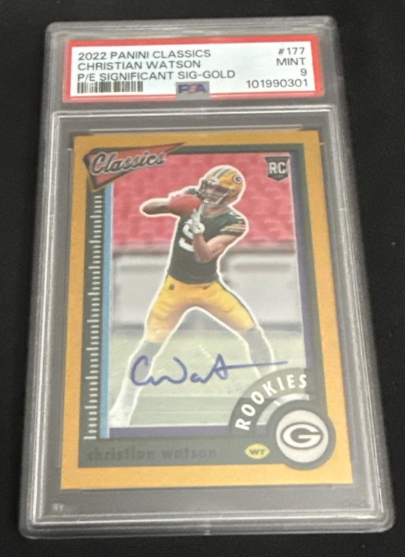 2022 Panini Classics Christian Watson #177 Gold Rookie Auto PSA 9 Packers NFL