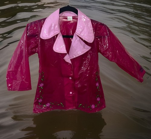 Vintage 2000’s Mattel Barbie PVC Rain Coat 5 Roses Glam Princess Y2K Kids Pink - Picture 1 of 23