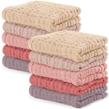 10pc 10x10" Muslin Baby Wash-cloth,Soft 6-Layer Cotton Wash Cloth-Sensitive Skin