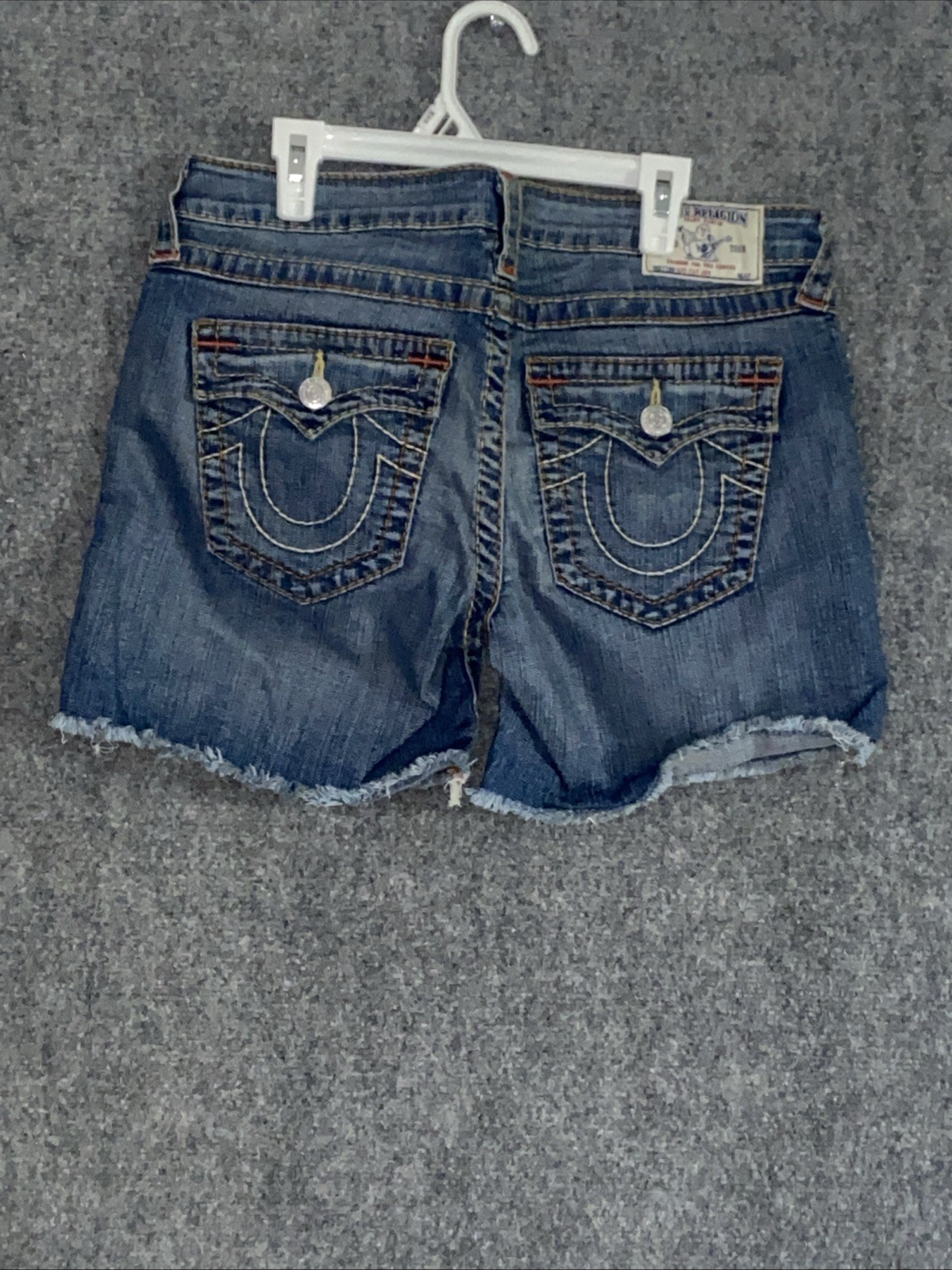 True Religion Shorts 32 Womens Blue Denim Joey Big T Cut Off Low Rise Pockets