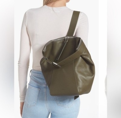 AllSaints Backpack Green Leather Buckle Zip Crossbody Bag Anouck Sling
