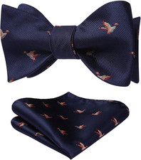 Men's Self Tie Bow Tie  Pocket Square Set Fun Animal Design Adjustable Silk