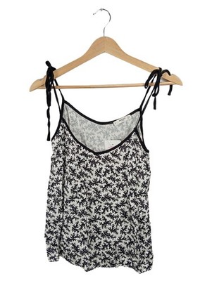 MANGO Casual Trägertop Damen Gr. M Blumenmuster Schwarz Weiß Bindebänder