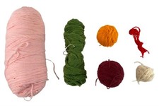 Lot of 5 Partial Skeins Yarn Green Pink Beige Orange for Crafts