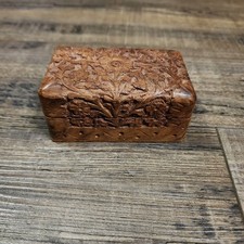 Small wooden trinket box intricately carved unique UU