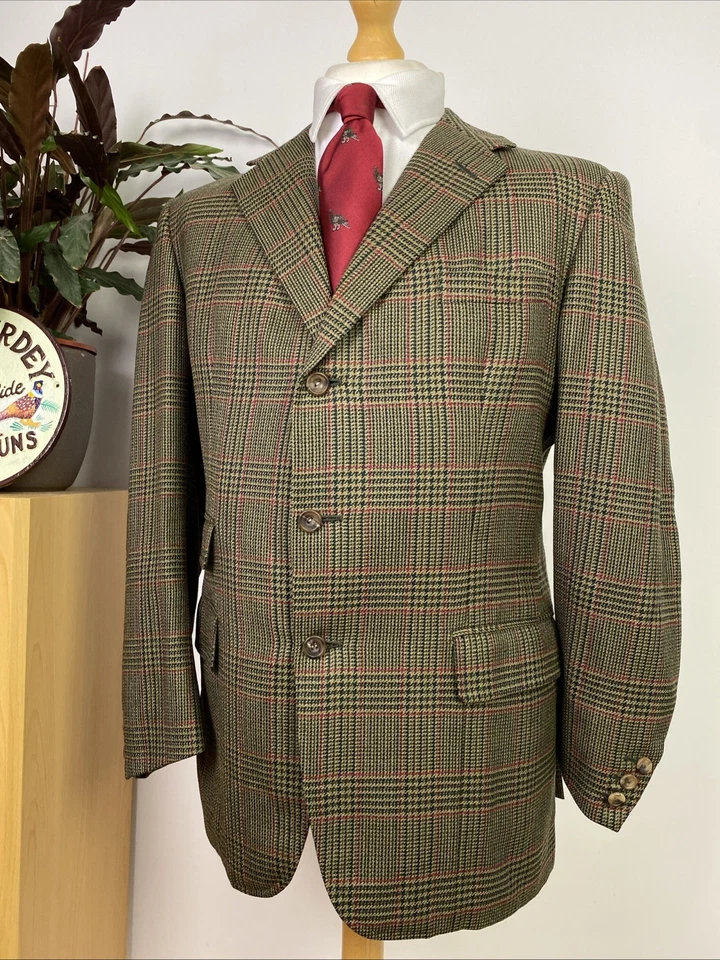 Huntsman & Sons Savile Row 40S POW Check Tweed BESPOKE Sport Coat Jacket Canvas - Image 2 of 4