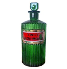 Tinct. Chloroform Et Morphine Chlorodyne Green Glass Chemist Bottle Ribbed Red