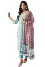 Women's Cotton Blend Straight Printed Kurta with Pant  Dupatta