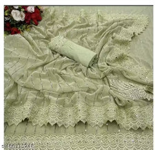 Women's Traditional SAREE WITH MIRROR WORK  CHEMICAL LACE AND DIMOND HAND WORK