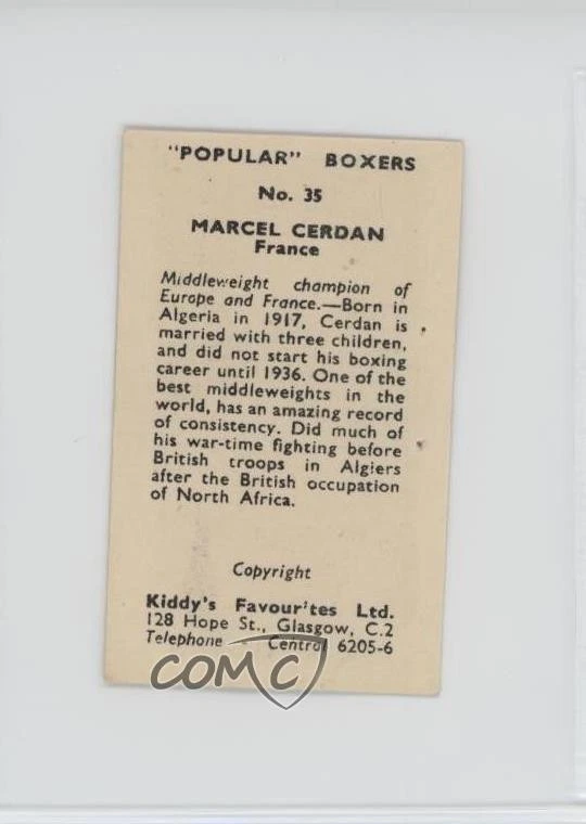 1950 Kiddy's Favourites Popular Boxers Marcel Cerdan #35 - Image 2 of 2