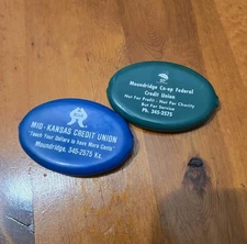 Vintage Ad Squeeze Coin Holders Moundridge Kansas credit union blue and green