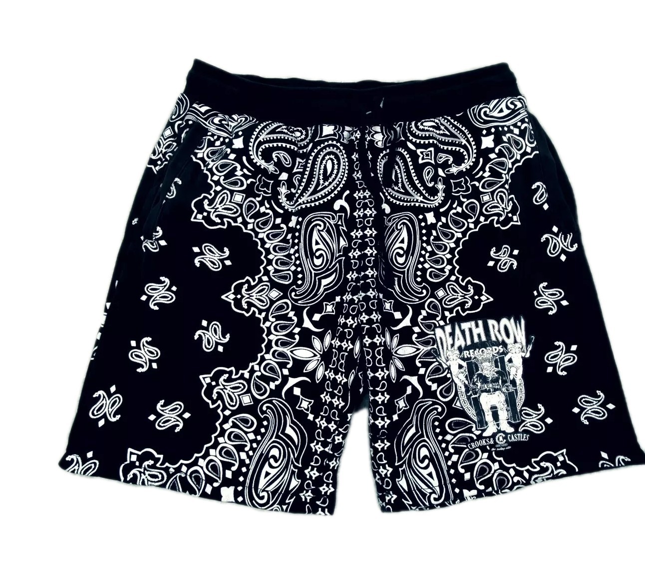 FILA Crooks & Castles Death Row corto uomo XL nero grafico foderato in pile elastico in vita