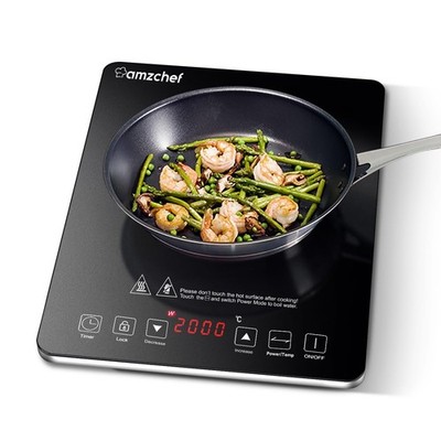 AMZCHEF Einzel-Induktionsherd ultradünnes Kochfeld 10 Stufen Leistungstemperaturregelung