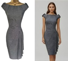KAREN MILLEN ✩ CLASSIC GREY WOOL MIX WRAP OFFICE WORK PENCIL DRESS ✩ UK 14