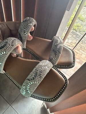 Madden Girl Flat Sandals Brown with Silver Rhinestone Women's Size 8