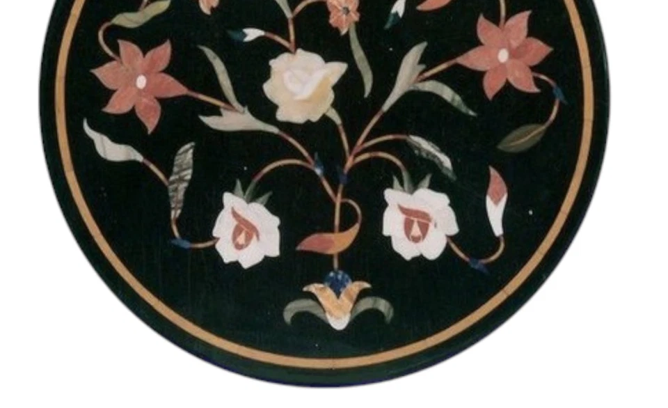 18" Black Marble Coffee Table Top Inlay Handmade Work Home Decor Gift - Image 3 of 4