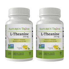 L-Theanine 200mg by Nature's Trove -2 PACK- 120 Relaxation Vegetarian Capsules