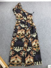 Ulla Johnson Dress Womens 6 Black Geometric One Shoulder Wrap Midi Boho Tribal