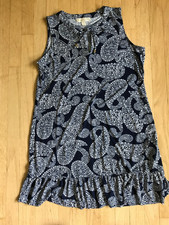 MICHAEL Michael Kors Navy and White Paisley Print Sleeveless Dress Sz L  Keyhole