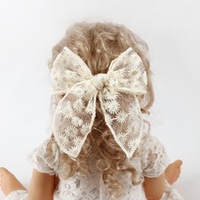 3pcs Kids Flower Embroidery Lace Bow Hair Clips Solid Color Elegant Ponytail Dec