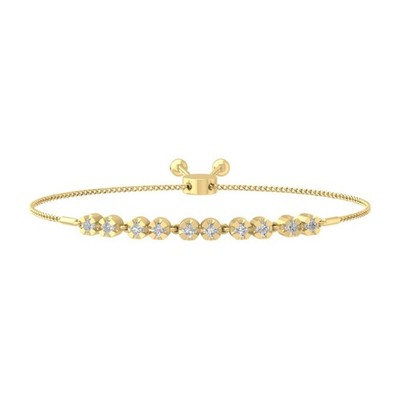 Round Lab Grown Diamond Bolo Bracelet 7'' for Women 10K Yellow Gold