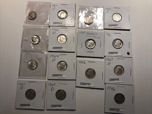 ROOSEVELT SILVER DIME LOT OF 15 ALL FINE OR BETTER