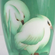Cloisonne Vase Bird Pattern 7 inch tall Japanese Green Pot