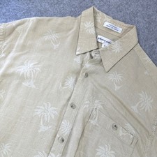 Pierre Cardin Rayon Hawaiian Shirt Mens M Beige Palm Tree Tropical Vintage 90's