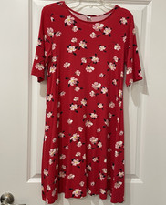 Old Navy Women’s T-Shirt Dress M Red Floral Knit Scoop Neck 3/4 Sleeve Knee
