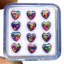 8 Pcs Black Australian Opal 5mm Heart Cabochon AAA Lab Created Gemstones Lot