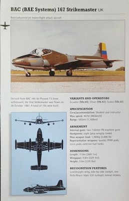 BAC Strikemaster Plane Picture Aircraft Article Original Vtg Info Sheet     
