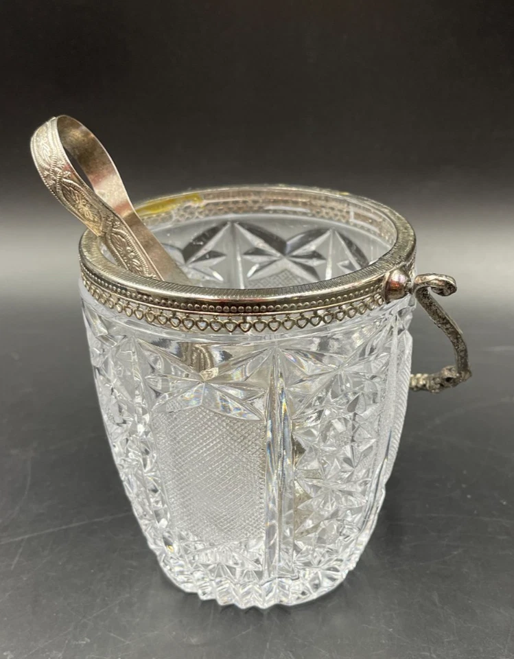 Porta ghiaccio cesto cestello vaso argentato cristallo molato - Immagine 3 di 4