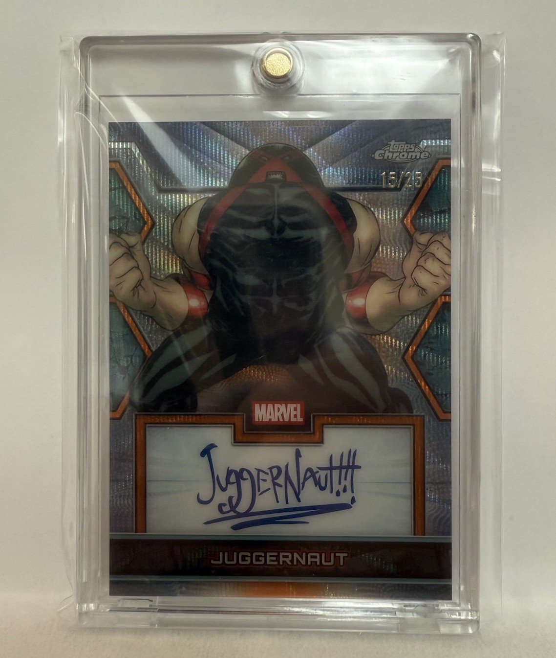 Juggernaut #MF-JU Marvel 2026 Topps Chrome Facsimile Autograph trading card — raw and PSA graded price guide