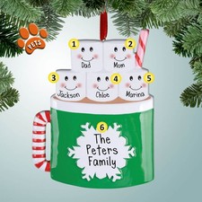 Marshmallow Mug Family - Family of 5 - Personalized Christmas Ornament