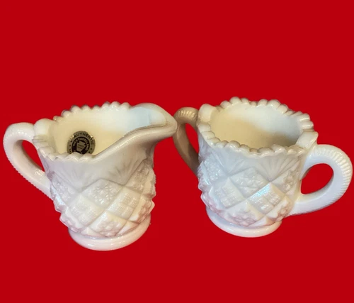Vintage Westmoreland Thumbelina Sawtooth Milk Glass Sugar & Creamer Set