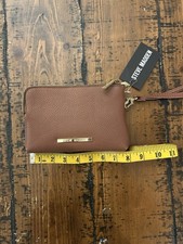 Steve Madden Wristlet Purse Brown Leather Gold Writing