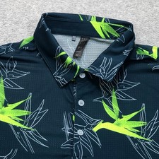 Adidas Polo Shirt Mens Large Blue Floral All Over Print Golf Lightweight Stretch