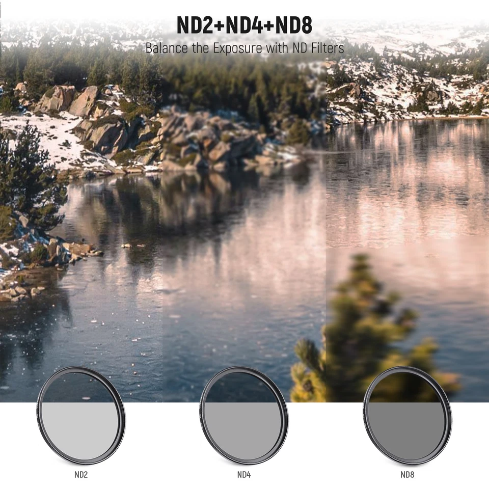 NEEWER 67mm Filter Kit ND2-ND8 UV CPL FLD with Lens Hood Cap & Cleaning Cloth - Image 3 of 4