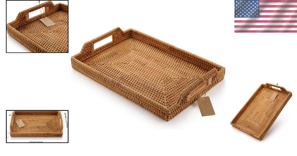 Elegant Rectangular Rattan Tray - 17x11.4in - Image 2 of 4