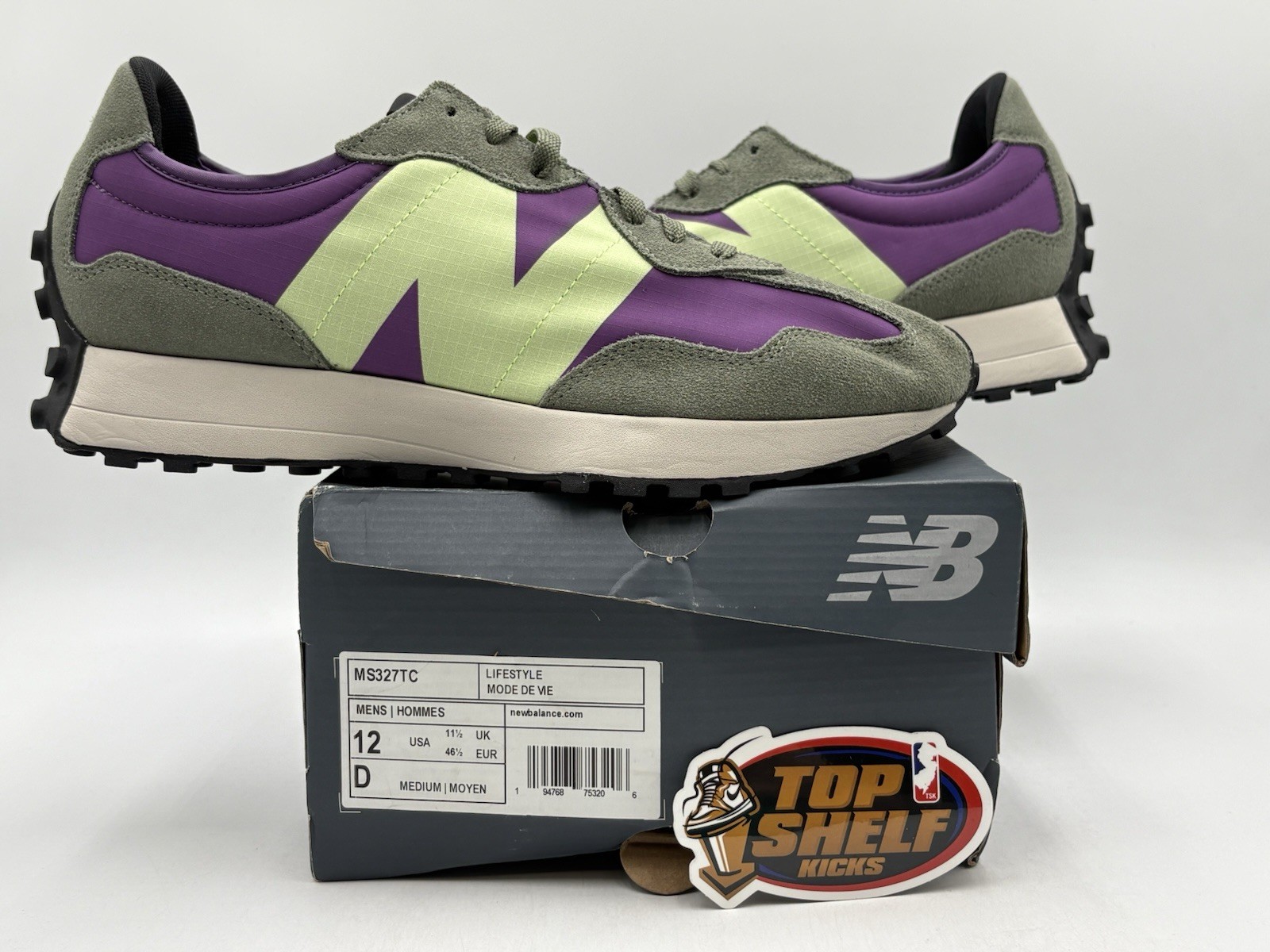 DS New Balance 327 Sour Grape Bleached Lime Glow Authentic Size 12 Rare 2021 Run