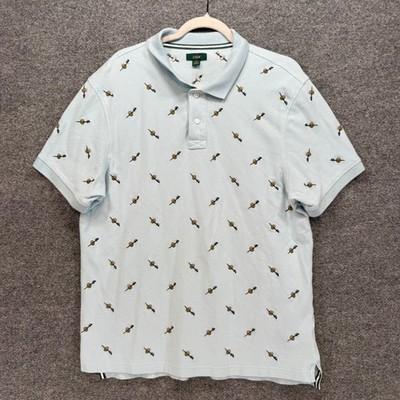 J.Crew Oarsman Polo Shirt Mens XL Light Blue Martini Olive Embroidered Pique Top