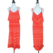 Sanctuary XS NWT Orange Tribal Chiffon Sleeveless Side Slit Midi Maxi Dress