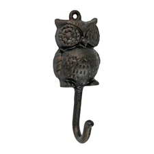 Metal Owl Wall Hook Cast Iron Key Towel Coat Hanger Rustic Brown Finish