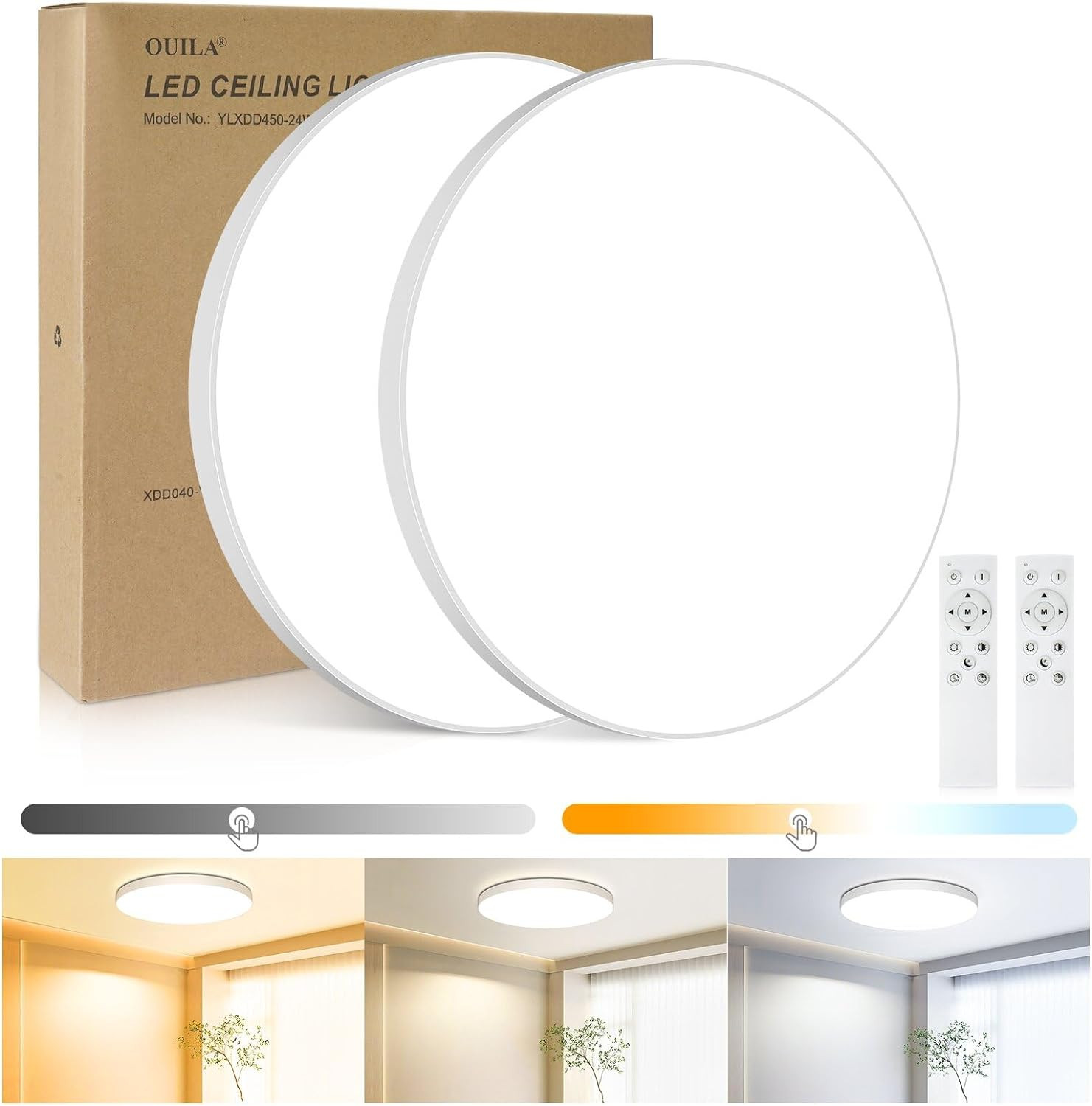 Plafoniera LED Soffitto Dimmerabile 24W Telecomando - Set 2 Pezzi IP44