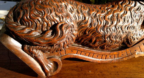 Pair of Large 19thC Antique French Hand Carved Oak Recumbent Hound Dogs 19" - Picture 13 of 24