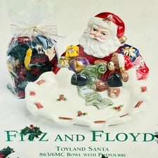 1996 Fitz Floyd Toyland Santa Tidbit Bowl with Potpourri  ~ Candy Nut Dish New!