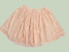 vintage light peach pink a-line lace skirt rose floral with underlay