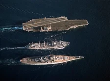 US Navy USN Battleship USS MISSOURI (BB-63) USS KITTY HAWK (CV-63) 12X18 Photo