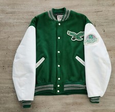 Vintage 90s Philadelphia Eagles Wool Leather Varsity Jacket Delong L Made In USA